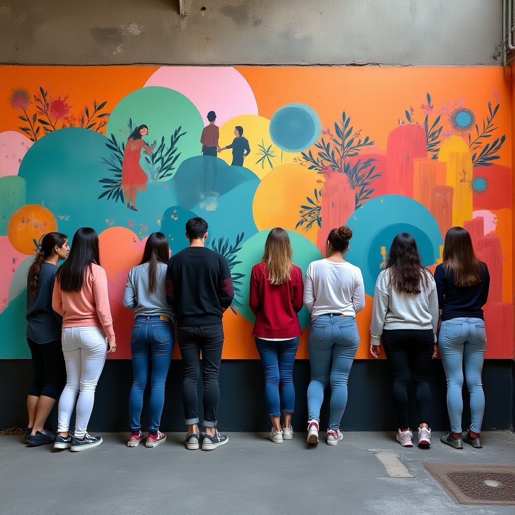 Community street art workshop with diverse participants