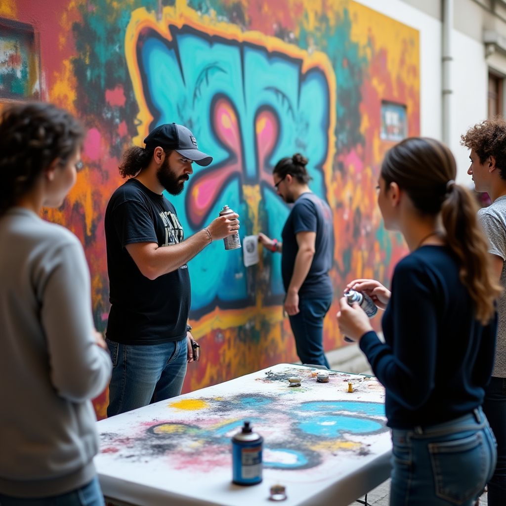 Community street art workshop in progress