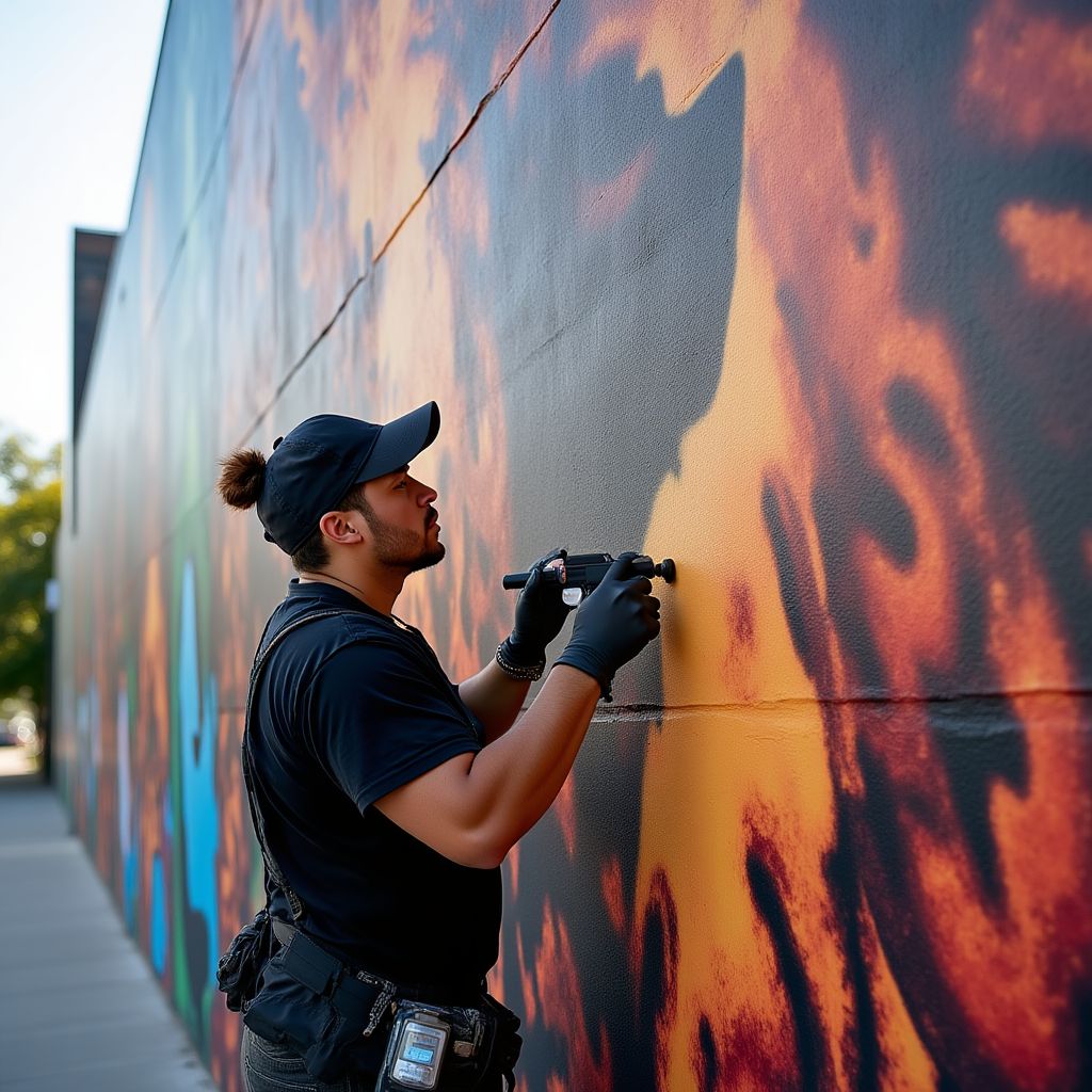 Street art conservation specialist at work