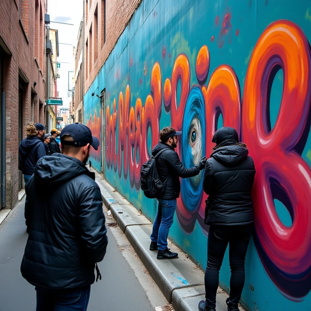 Melbourne street art documentary team filming colorful mural