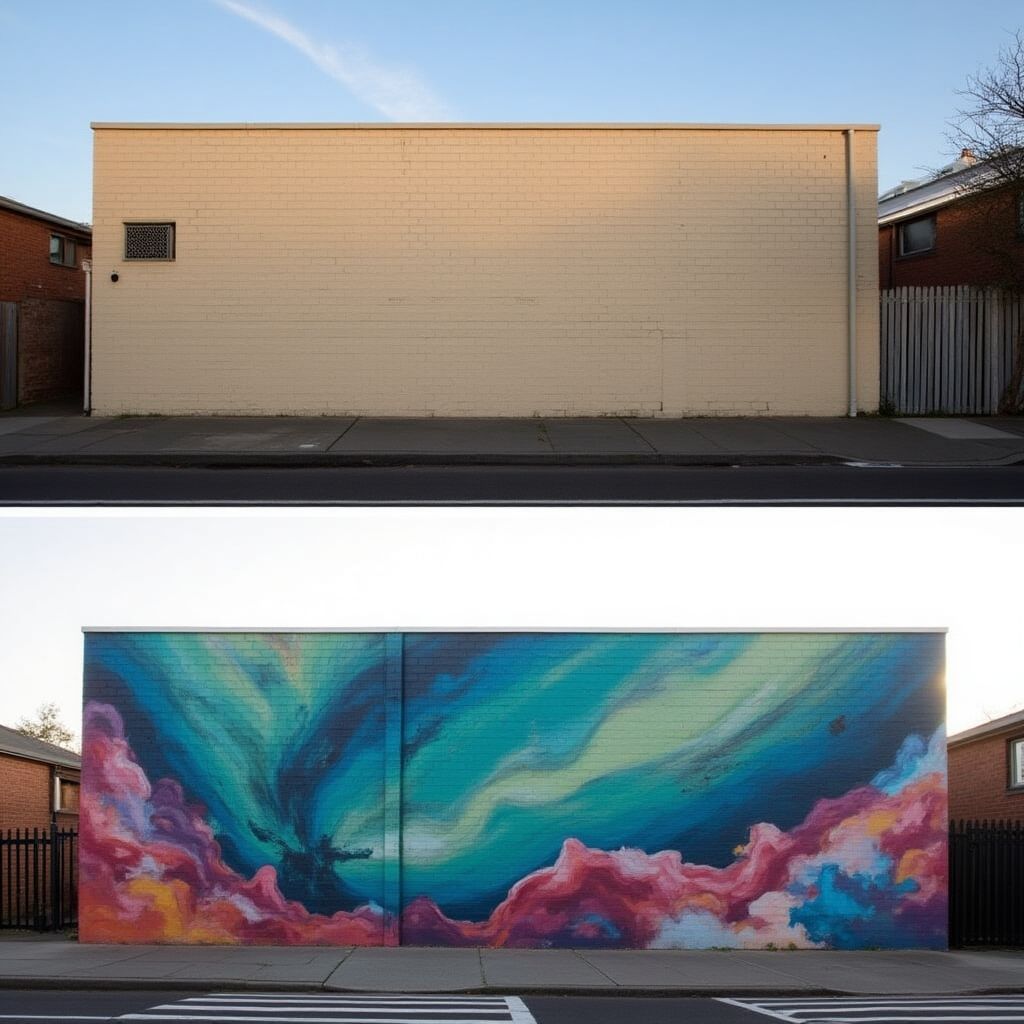 Before and after of Fitzroy wall transformation